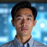 地理空間アナリスト、中村大地。地図と衛星画像を分析している